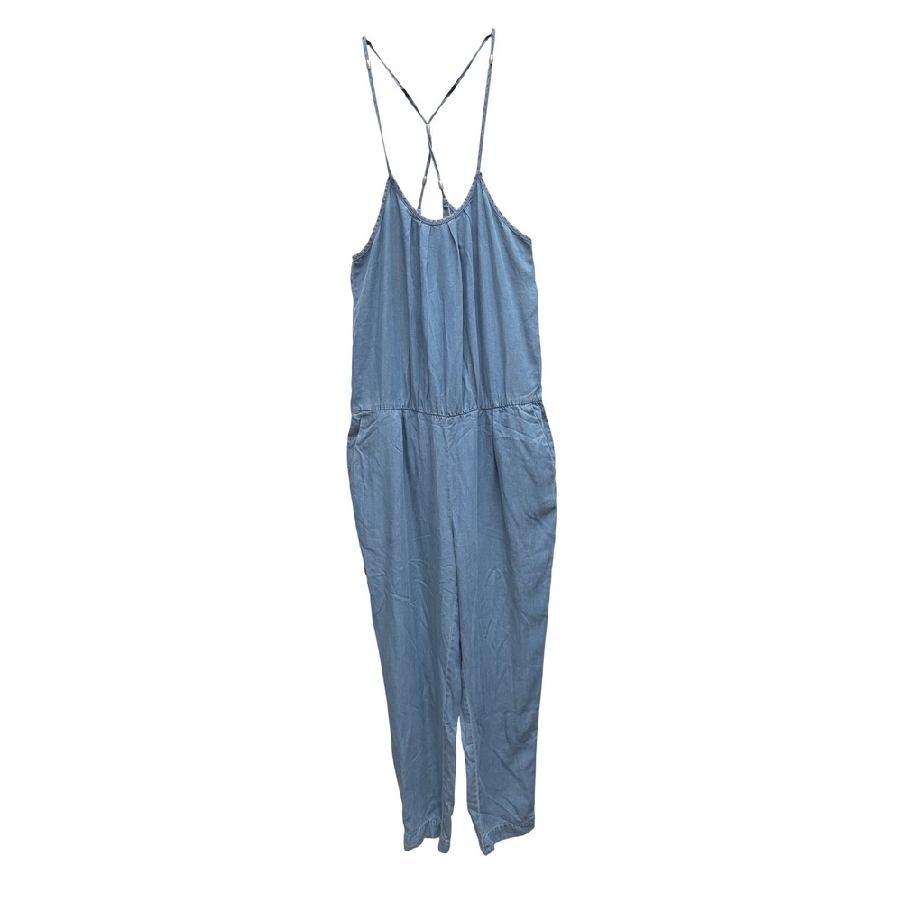 Zara Jumpsuit Z1975 Denim Medium Lyocell Chambray Blue Sleeveless Jogger Romper - Picture 2 of 9